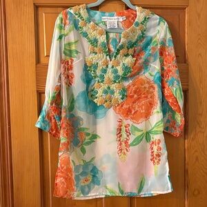 Gretchen Scott Designs Floral Tunic in Orange and Green